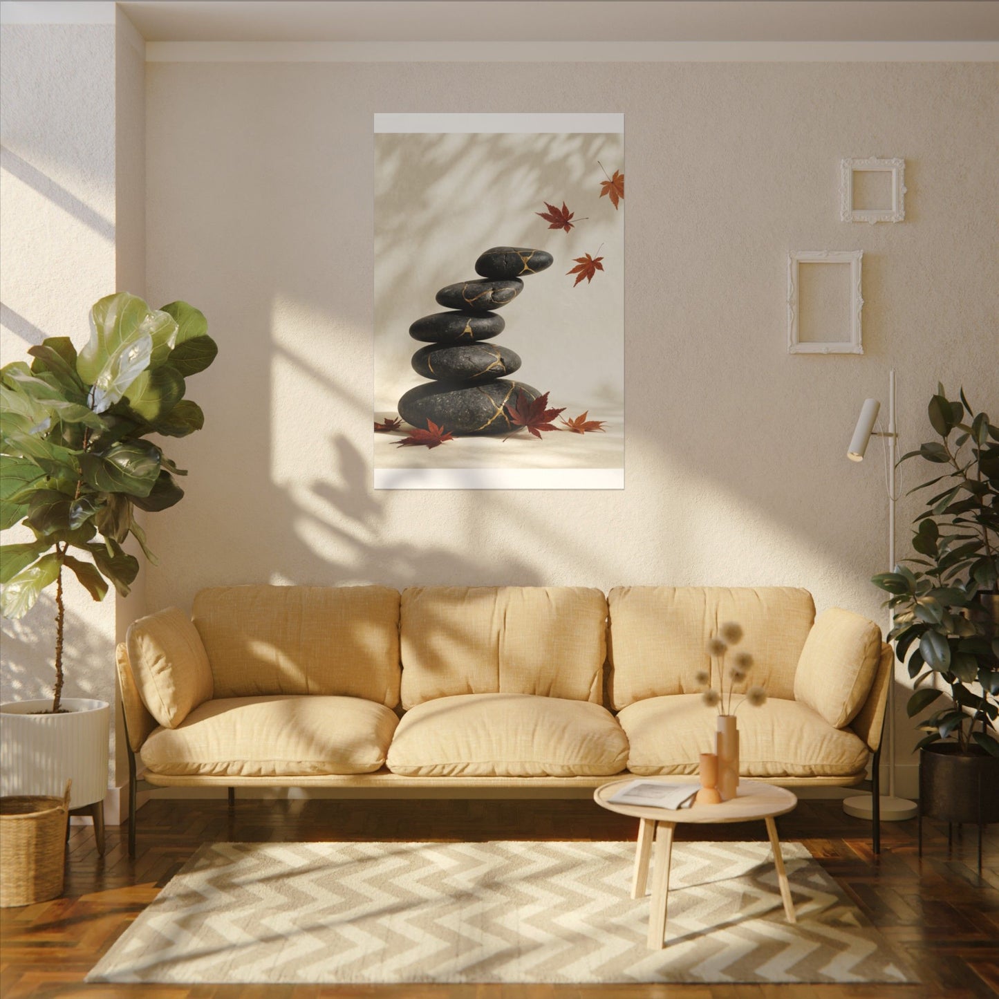 Kintsugi River Stones in Dappled | Crackle Gold Canvas Art