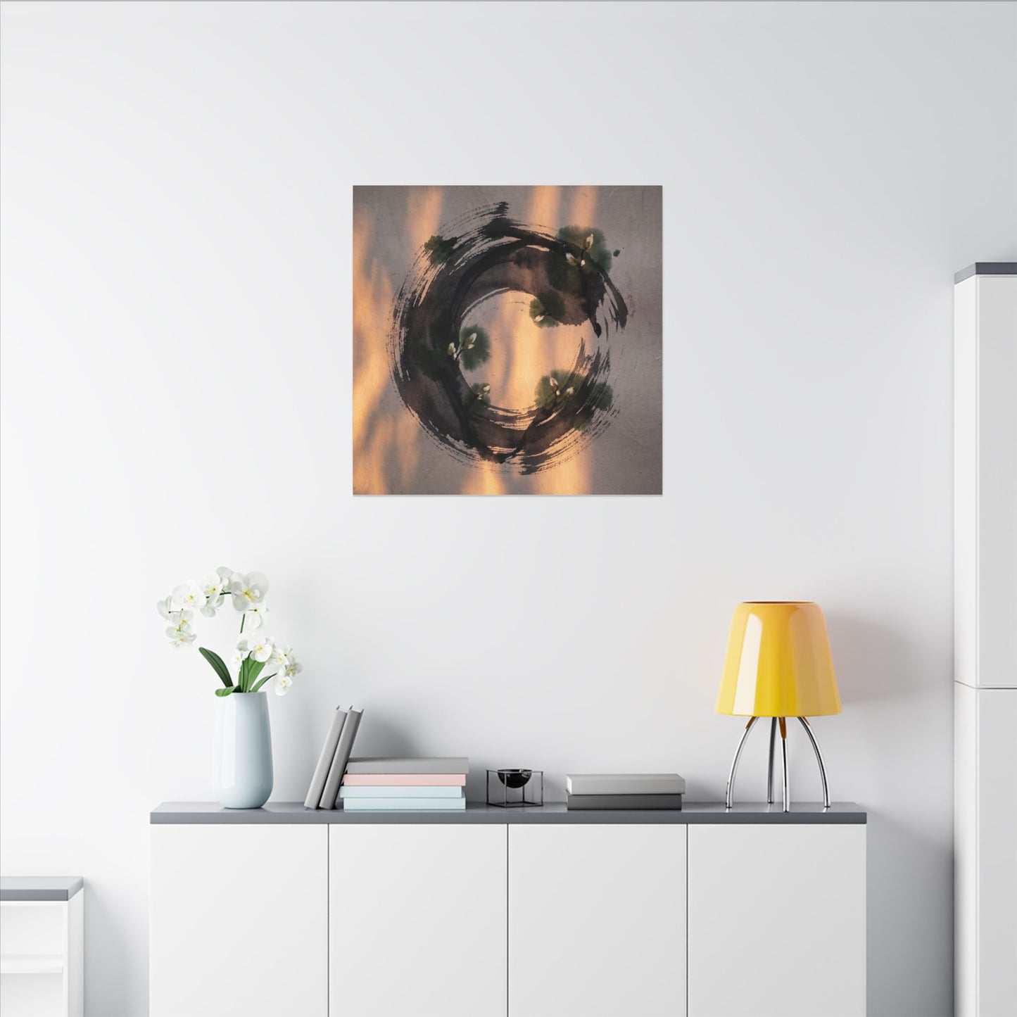 Ink Brushstroke Spring Canvas Art | Dark Japandi Bold Design