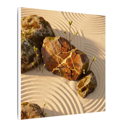 Kanso Rock Garden Canvas Art - Kintsugi Crackle Gold