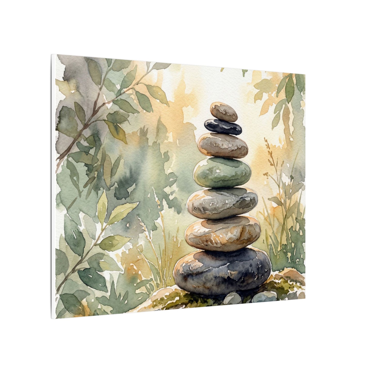 Golden Hour River Stones Canvas Art - Japandi Mono No Aware