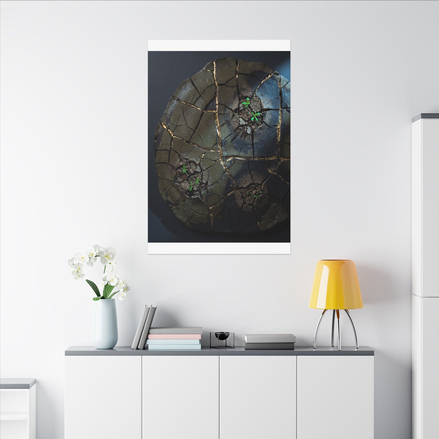 Dark Japandi Cracked Earth in Moonlight | Moody Minimal Canvas Art