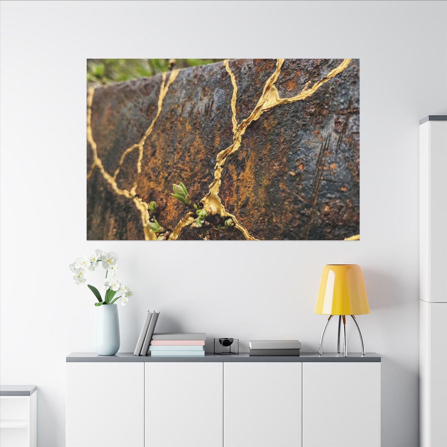 Mono No Aware Rust Patina Canvas Art - Kintsugi Gold Repair