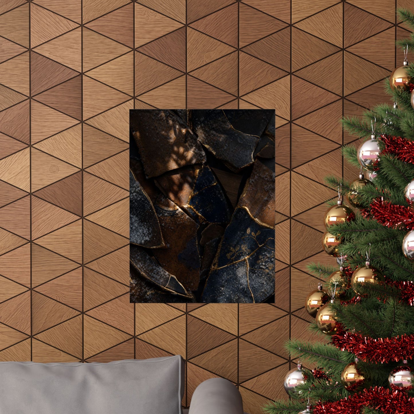 Fukinsei Broken Pottery Wall Art Print - Dark Japandi Dark Texture