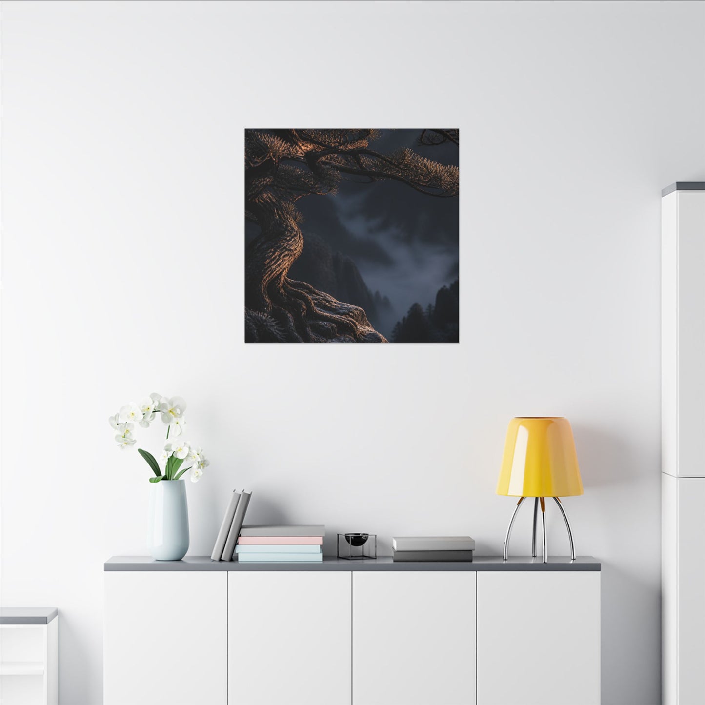 Bold Pine Tree Canvas Art - Shadow Zen Dark Japandi