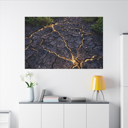 Cracked Earth Canvas Art | Summer Kintsugi Crackle Gold Art