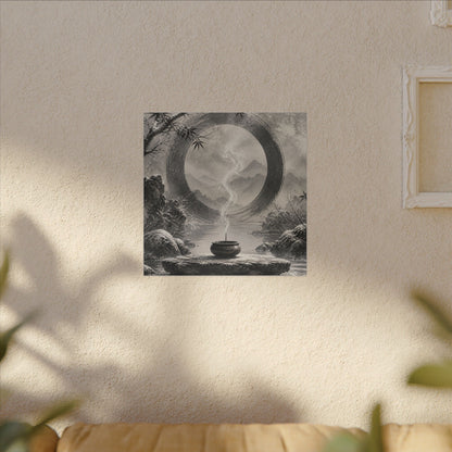 Incense Smoke Canvas Art | Winter Zen Sumi E Art