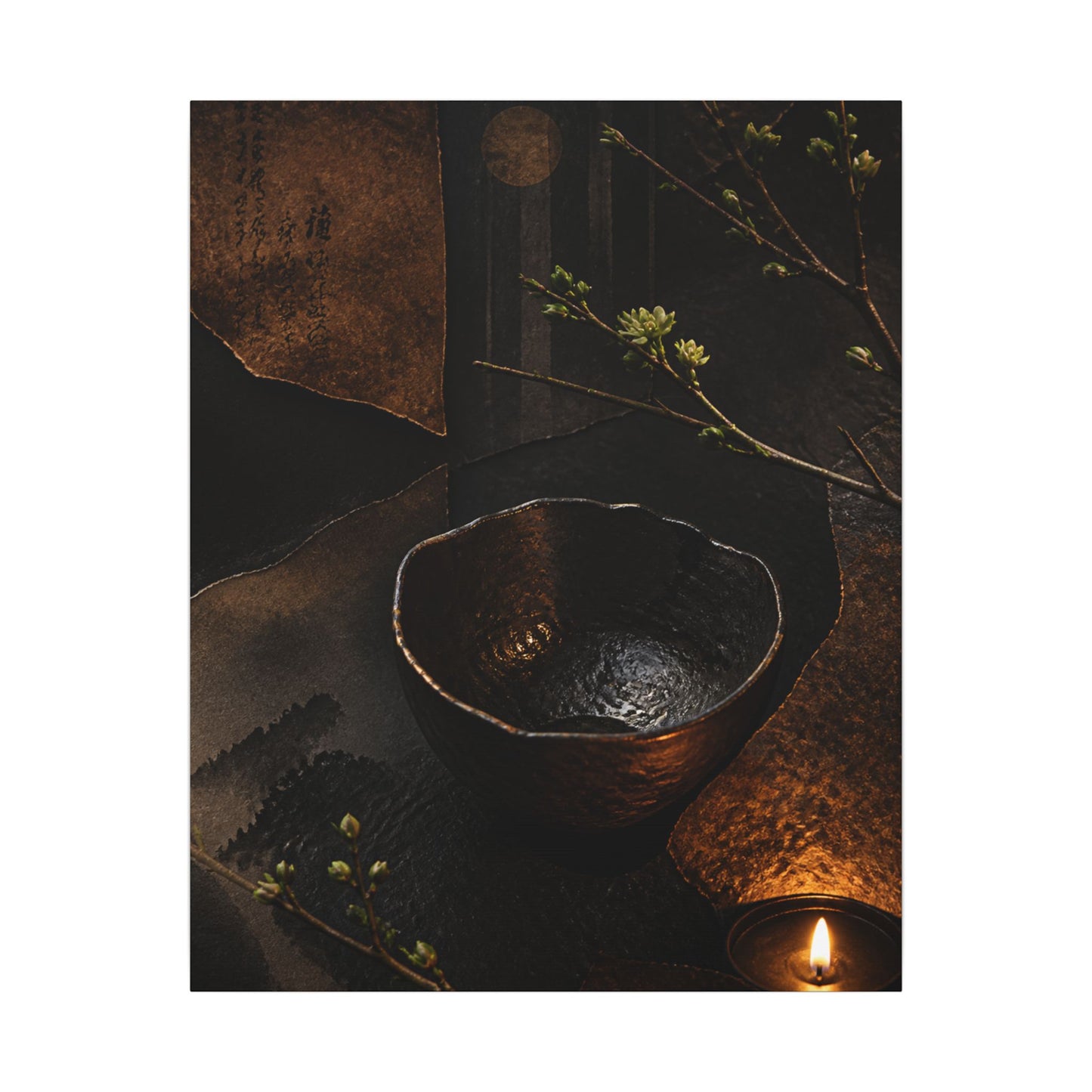 Atmospheric Ceramic Bowl Canvas Art - Shadow Zen Dark Japandi