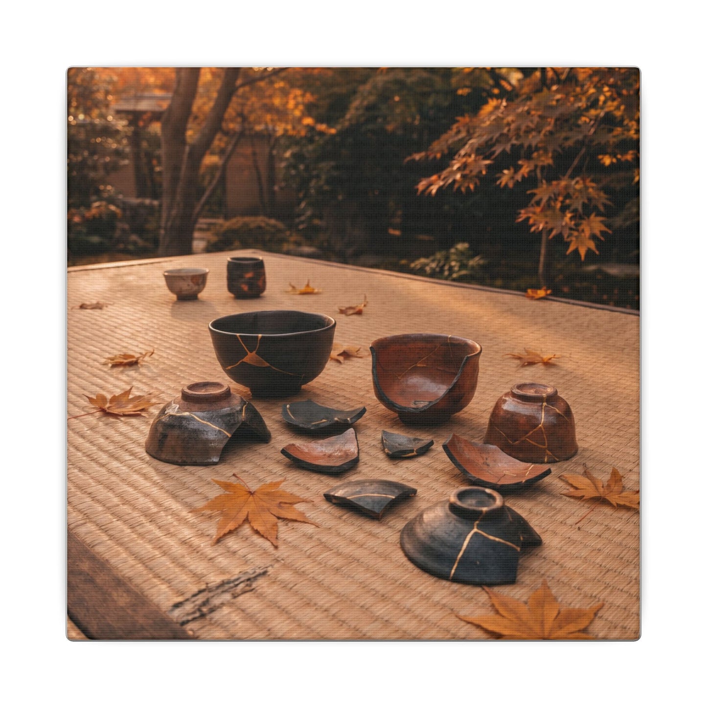 Golden Hour Tea Ceremony Canvas Art - Kintsugi Shibui