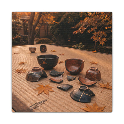 Golden Hour Tea Ceremony Canvas Art - Kintsugi Shibui