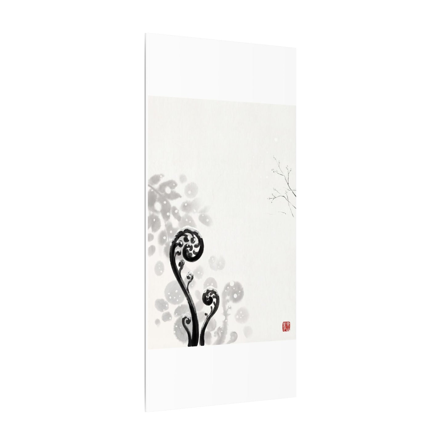 Winter Fern Unfurling Ukiyo E Inspired Canvas Art | Peaceful Decor