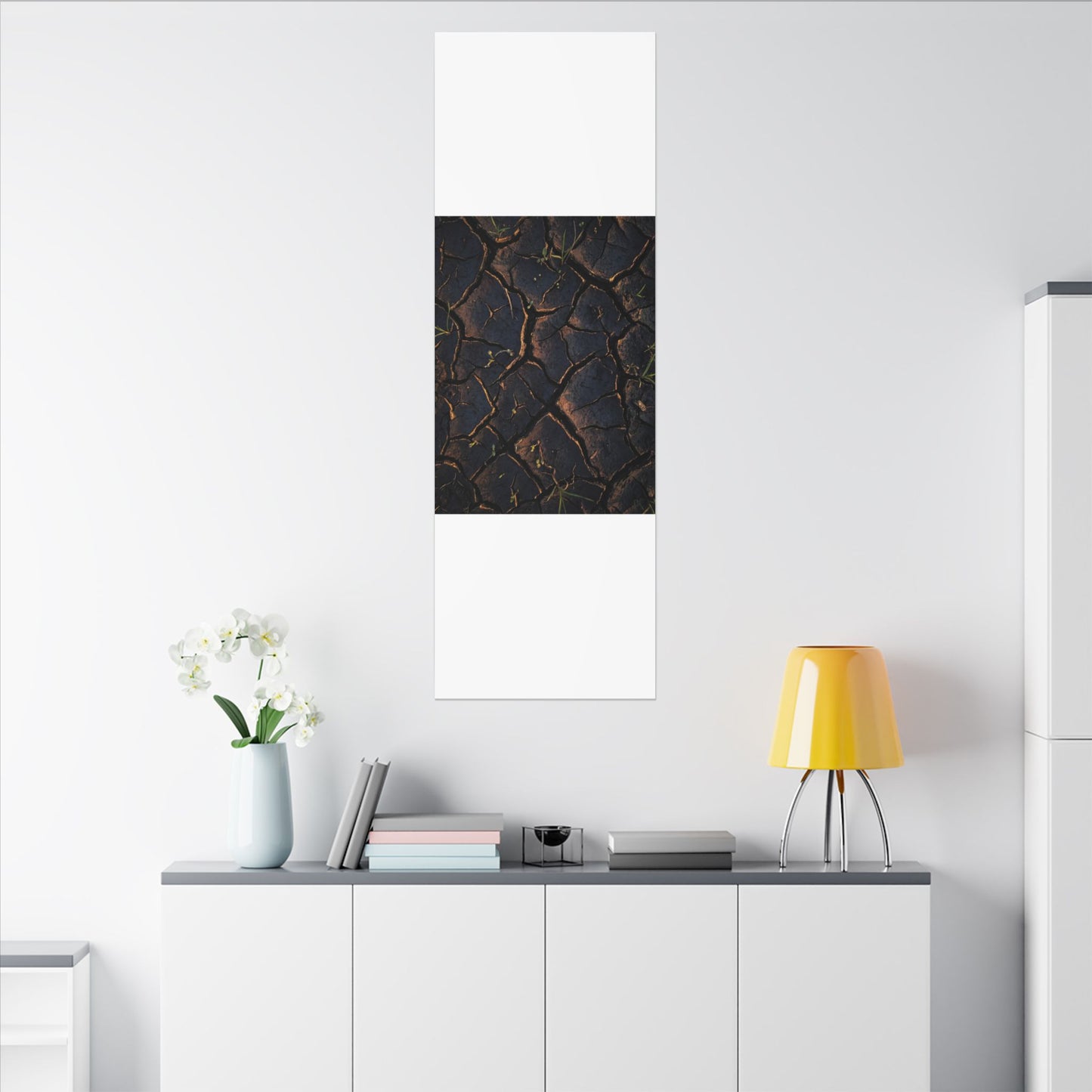 Cracked Earth Moody Minimal Canvas Art | Luxurious Dark Japandi Art