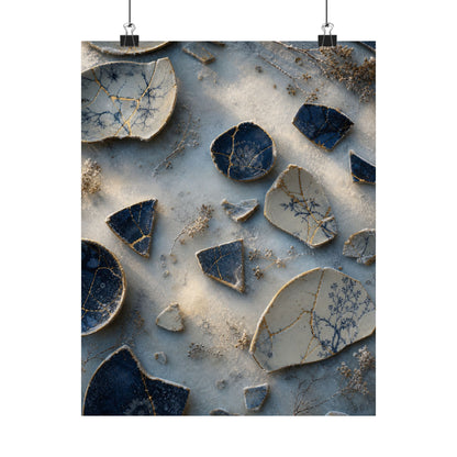 Kintsugi Broken Pottery in Dawn | Gold Vein Wall Art Print