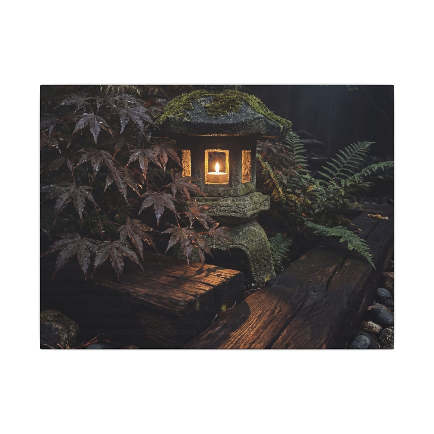 Moody Moonlit Garden Canvas Art - Shadow Zen Dark Japandi Art Print