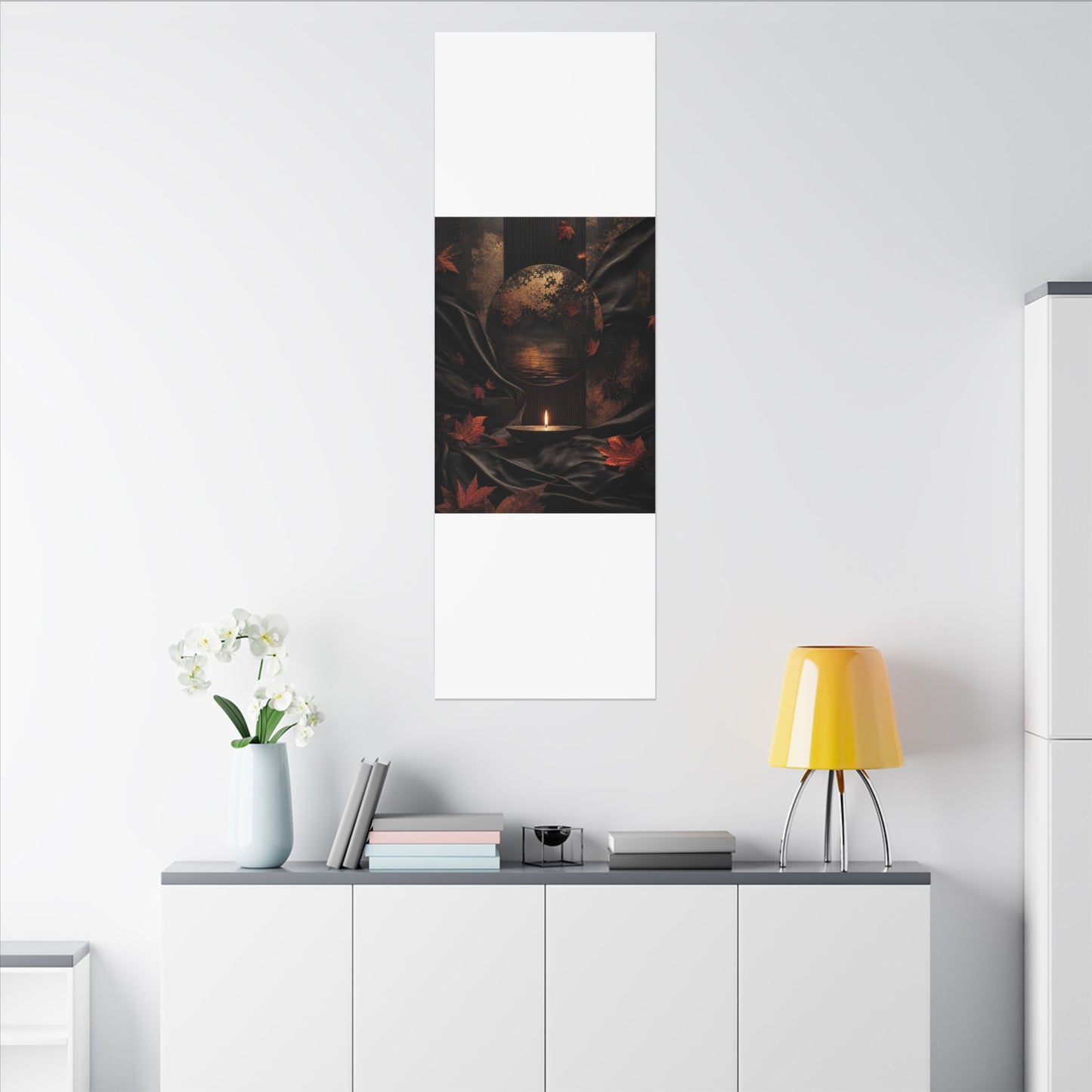 Silk Drape Autumn Canvas Art | Dark Japandi Moody Design