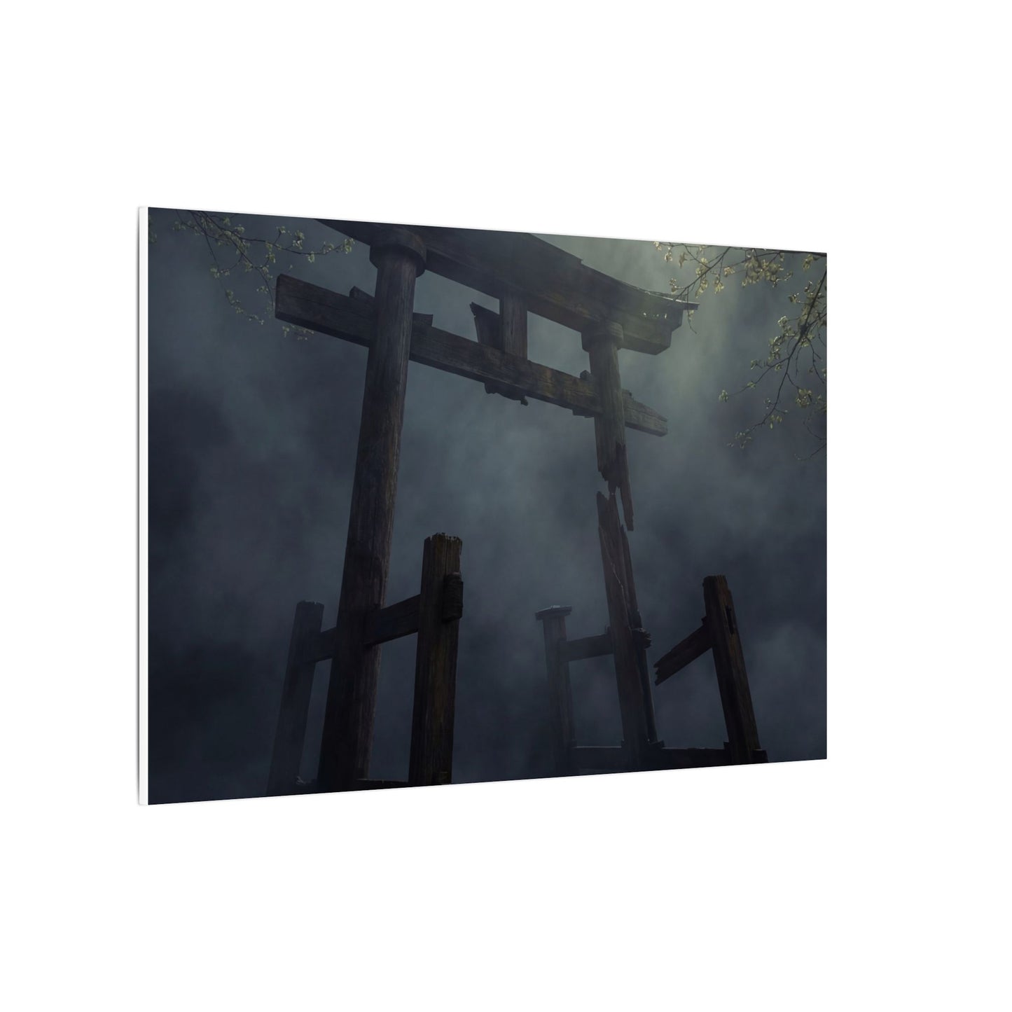 Dark Japandi Torii Gate in Dappled | Moody Minimal Canvas Art