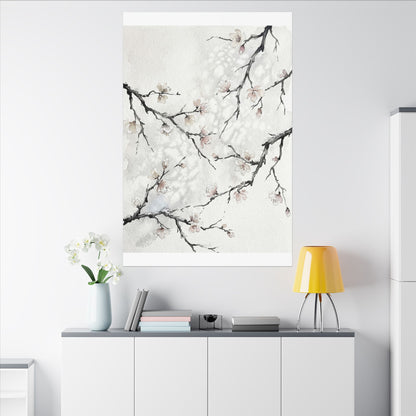 Cherry Blossom Canvas Art | Winter Japandi Watercolor Art