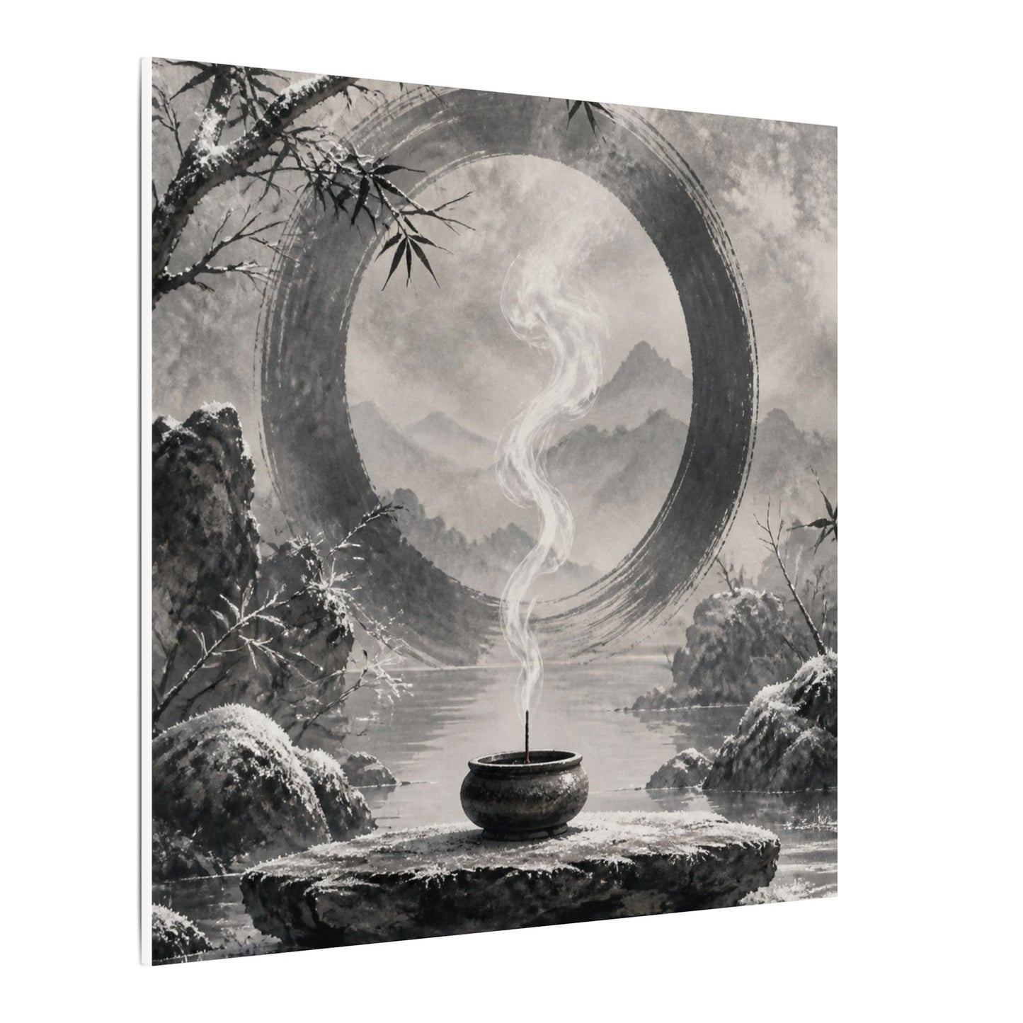 Incense Smoke Canvas Art | Winter Zen Sumi E Art