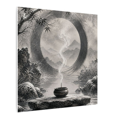 Incense Smoke Canvas Art | Winter Zen Sumi E Art
