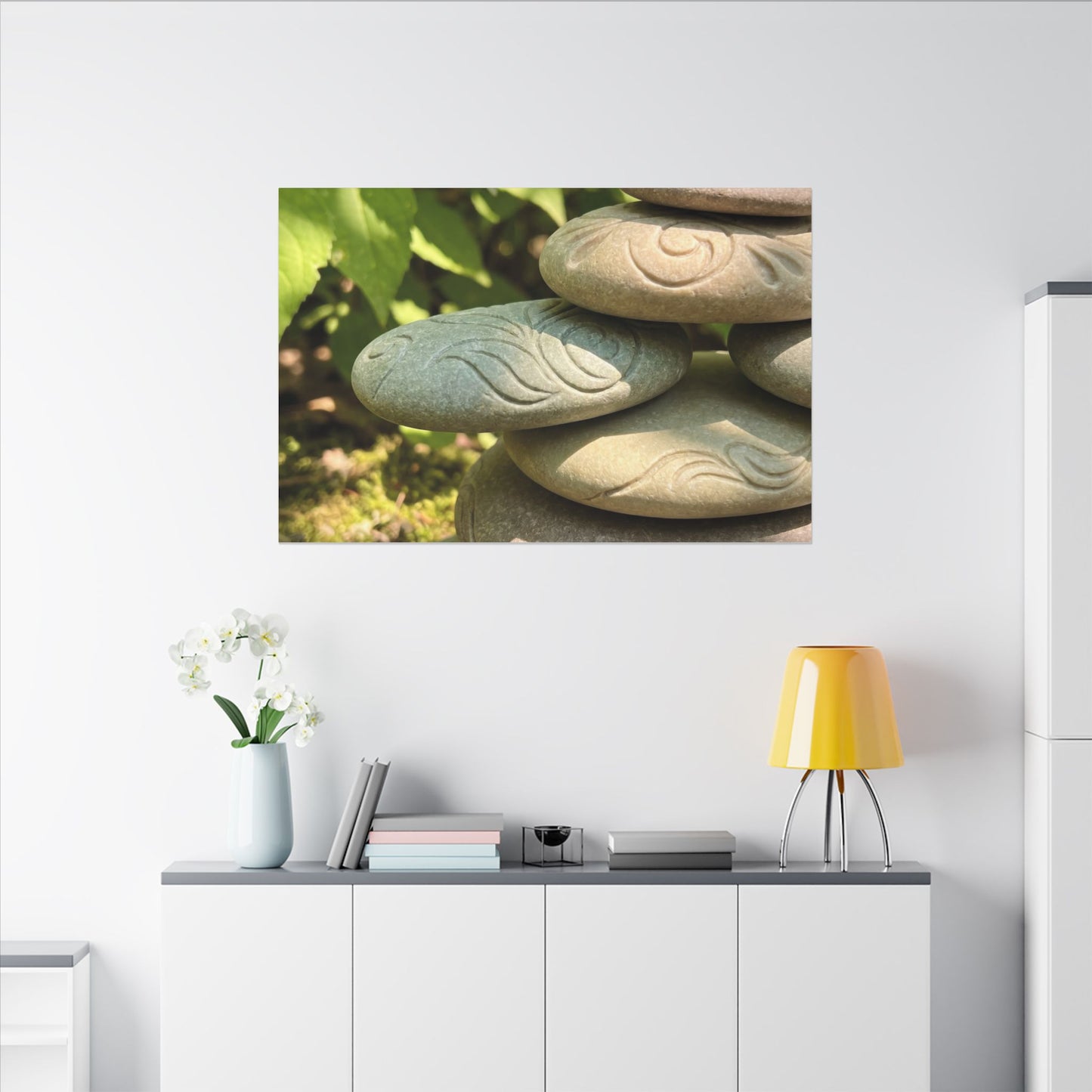 River Stones Summer Canvas Art | Japandi Earthy Design