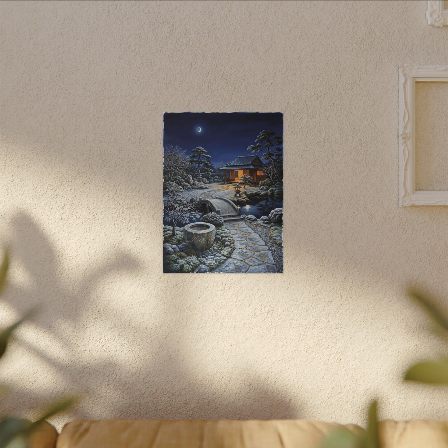 Moonlit Garden Winter Canvas Art | Kintsugi Artful Design
