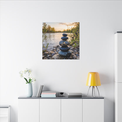 Kintsugi River Stones in Golden Hour | Gold Vein Canvas Art