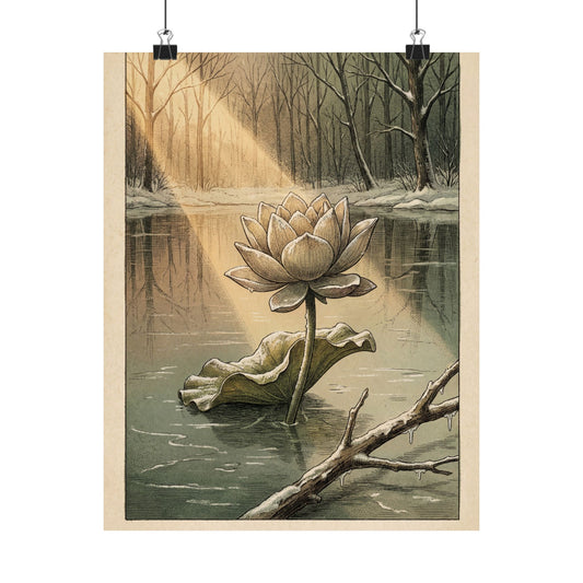 Nostalgic Lotus Flower Wall Art Print - Vintage Botanical Cottagecore Art Print