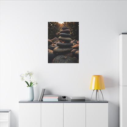 Dark Japandi River Stones in Golden Hour | Moody Minimal Canvas Art