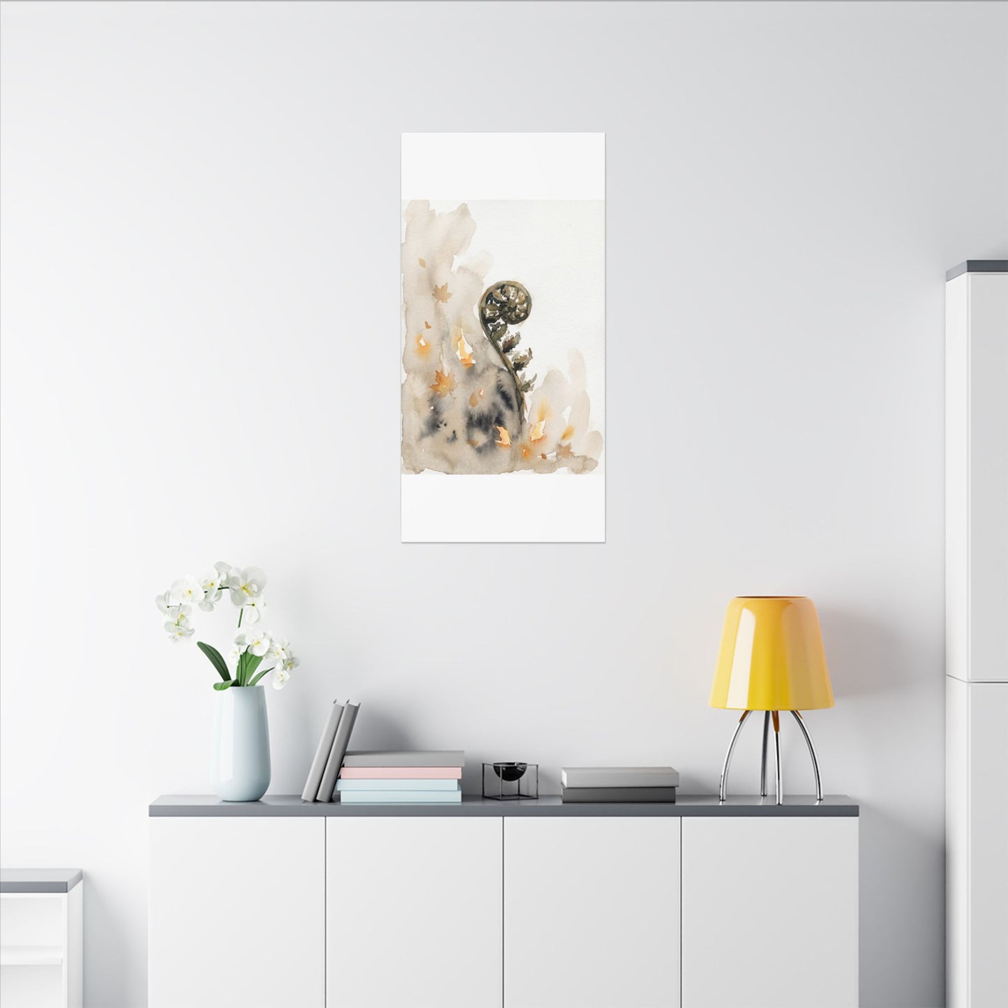 Fern Unfurling Watercolor Canvas Art | Earthy Japandi Art