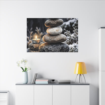River Stones Canvas Art | Winter Japandi Watercolor Art