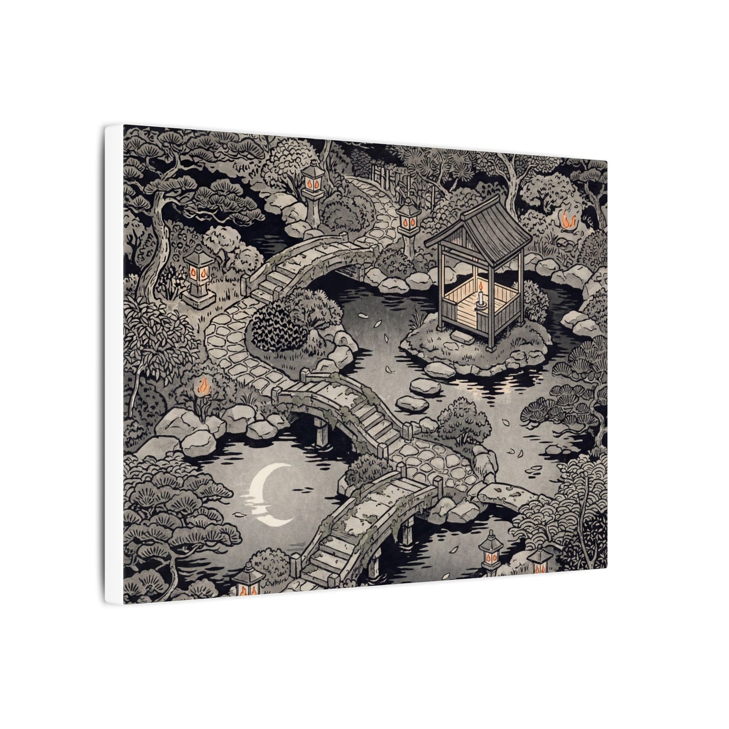 Moonlit Garden Ukiyo E Inspired Canvas Art | Serene Zen Art