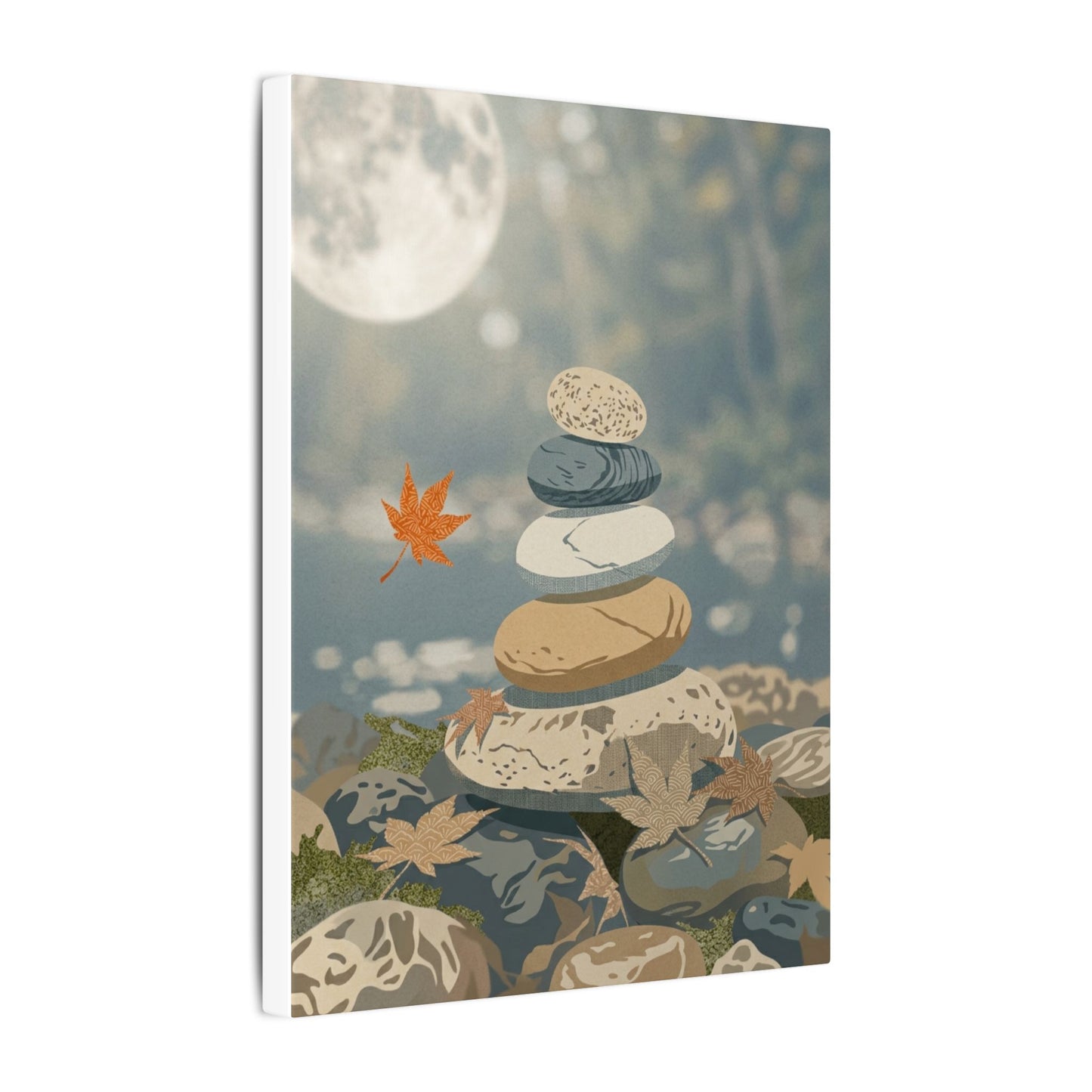 Warm River Stones Canvas Art - Japanese Pattern Japandi