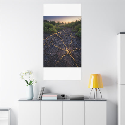 Cracked Earth Canvas Art | Summer Kintsugi Crackle Gold Art