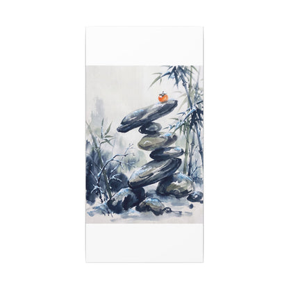 Zen River Stones in Moonlight | Sumi E Canvas Art