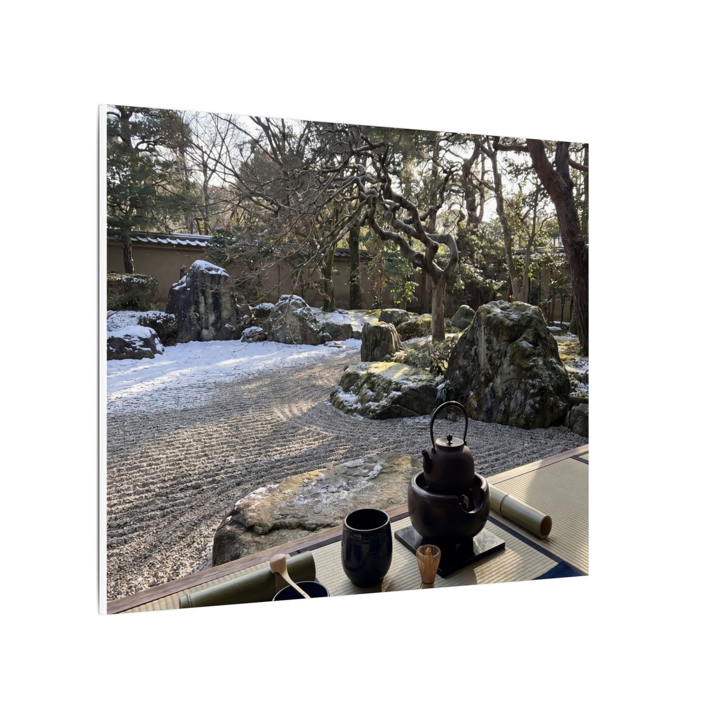 Winter Tea Ceremony Karesansui Canvas Art | Serene Decor