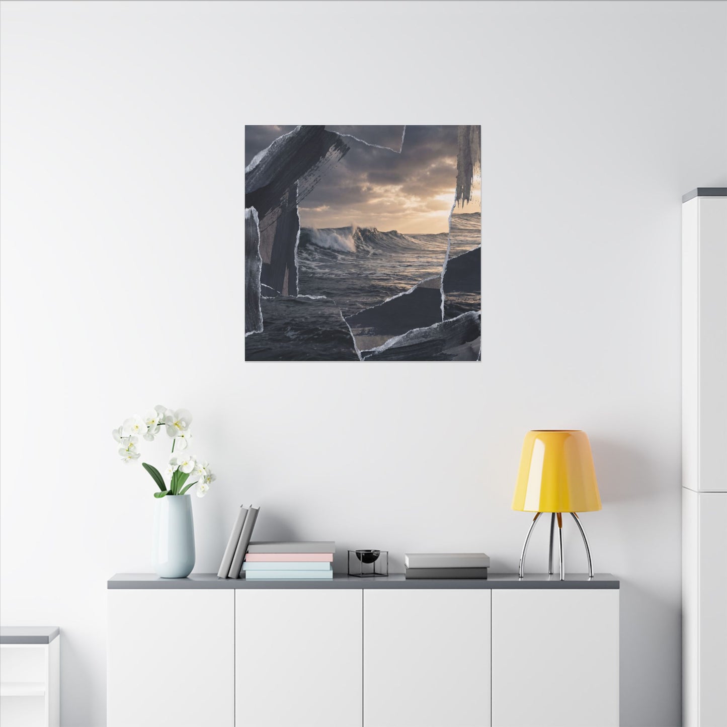 Fukinsei Ocean Wave Canvas Art - Dark Japandi Shadow Zen