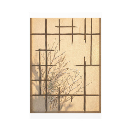 Shoji Screen Canvas Art | Winter Japandi Minimal Line Art