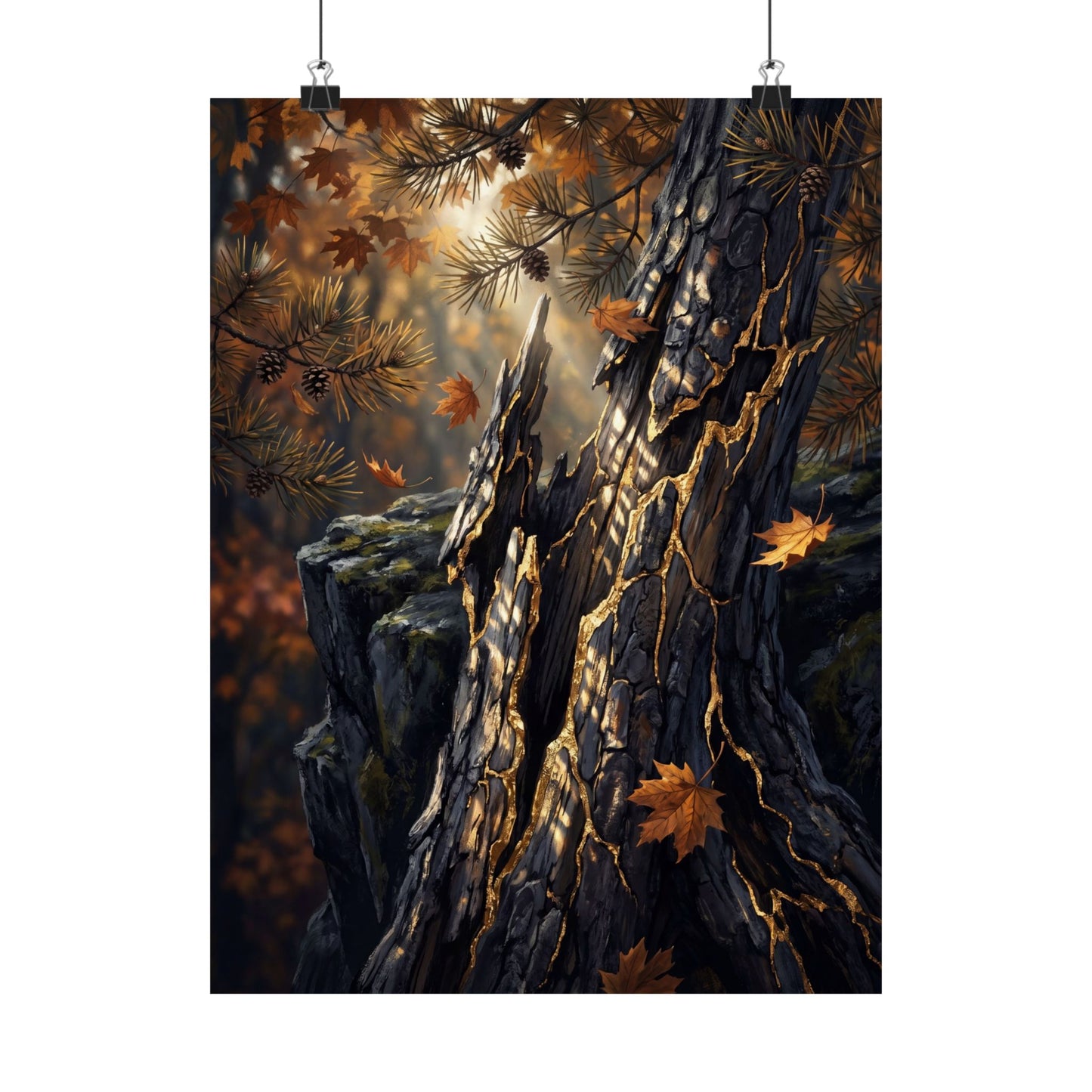 Pine Tree Autumn Wall Art Print | Kintsugi Beautiful Design