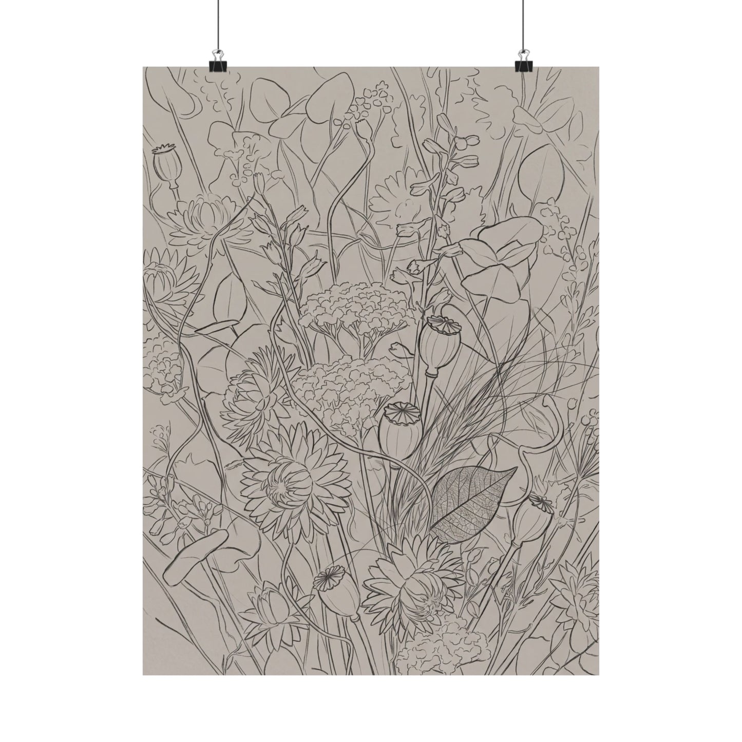 Summer Dried Flowers Minimal Line Wall Art Print | Cozy Decor