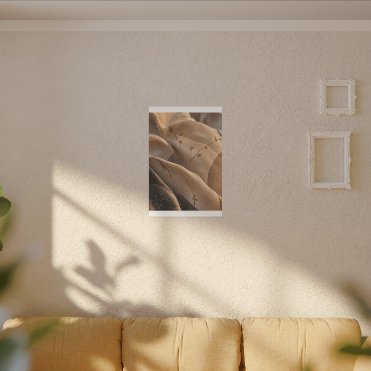 Japandi Silk Drape in Golden Hour | Japanese Pattern Canvas Art