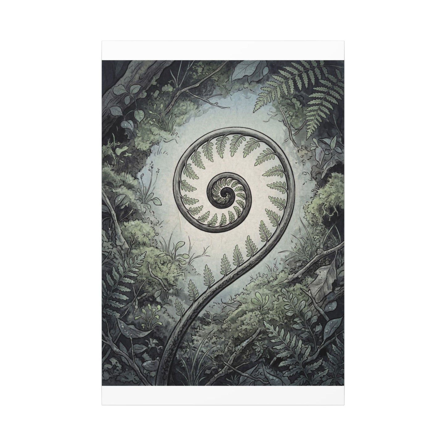 Zen Fern Unfurling in Dawn | Ukiyo E Inspired Canvas Art