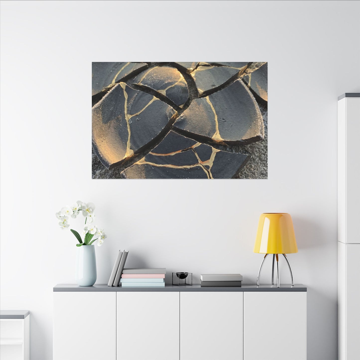 Broken Pottery Winter Canvas Art | Kintsugi Resilient Design