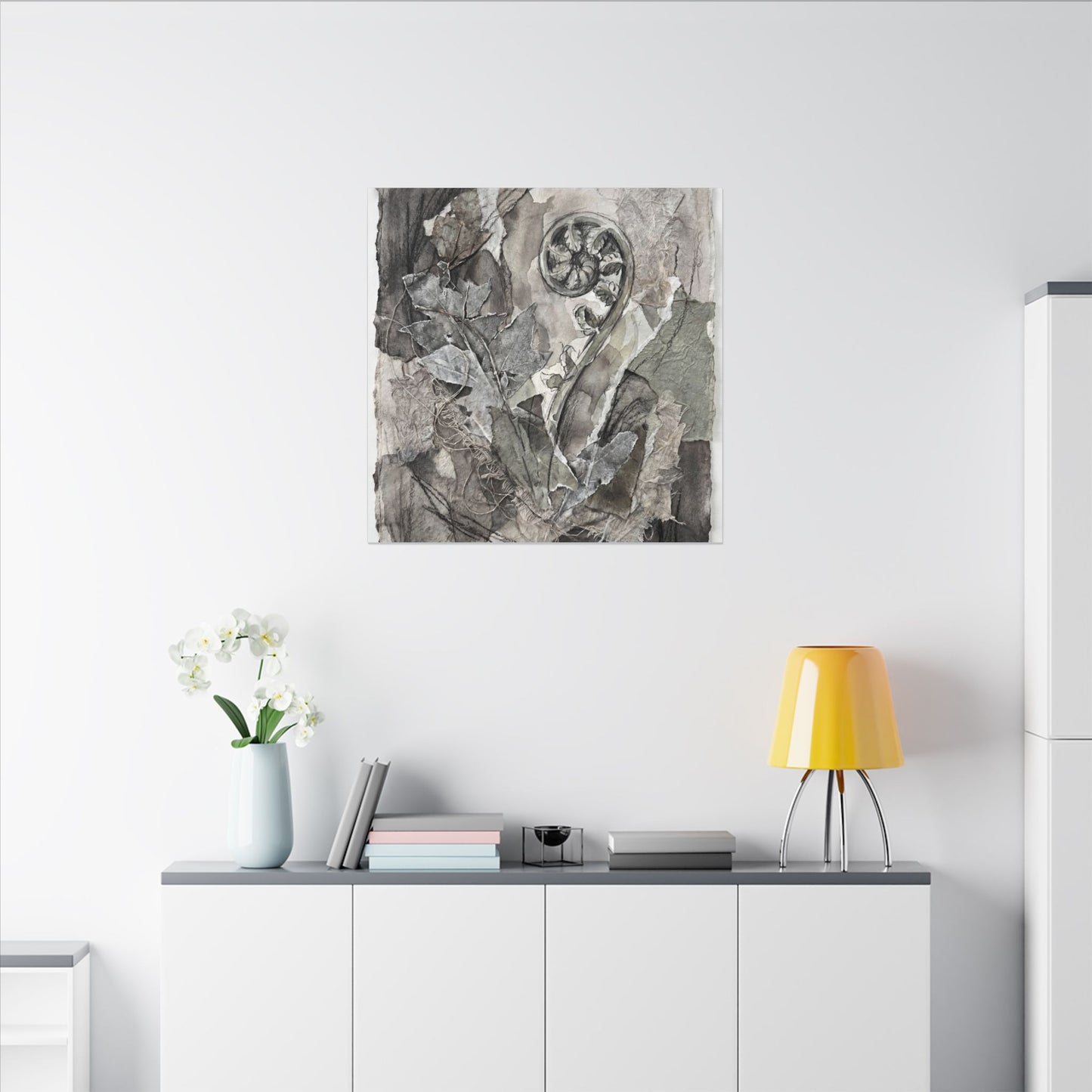Japandi Fern Unfurling in Overcast | Texture Canvas Art