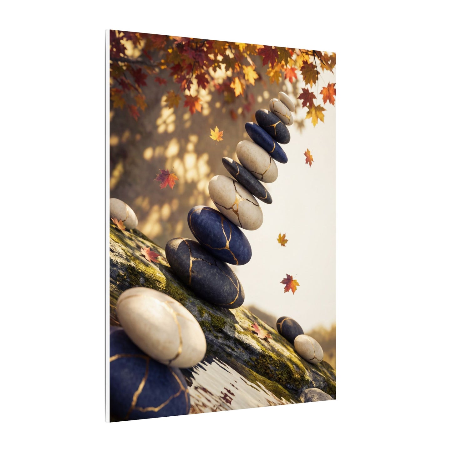 Ma River Stones Canvas Art - Kintsugi Gold Vein