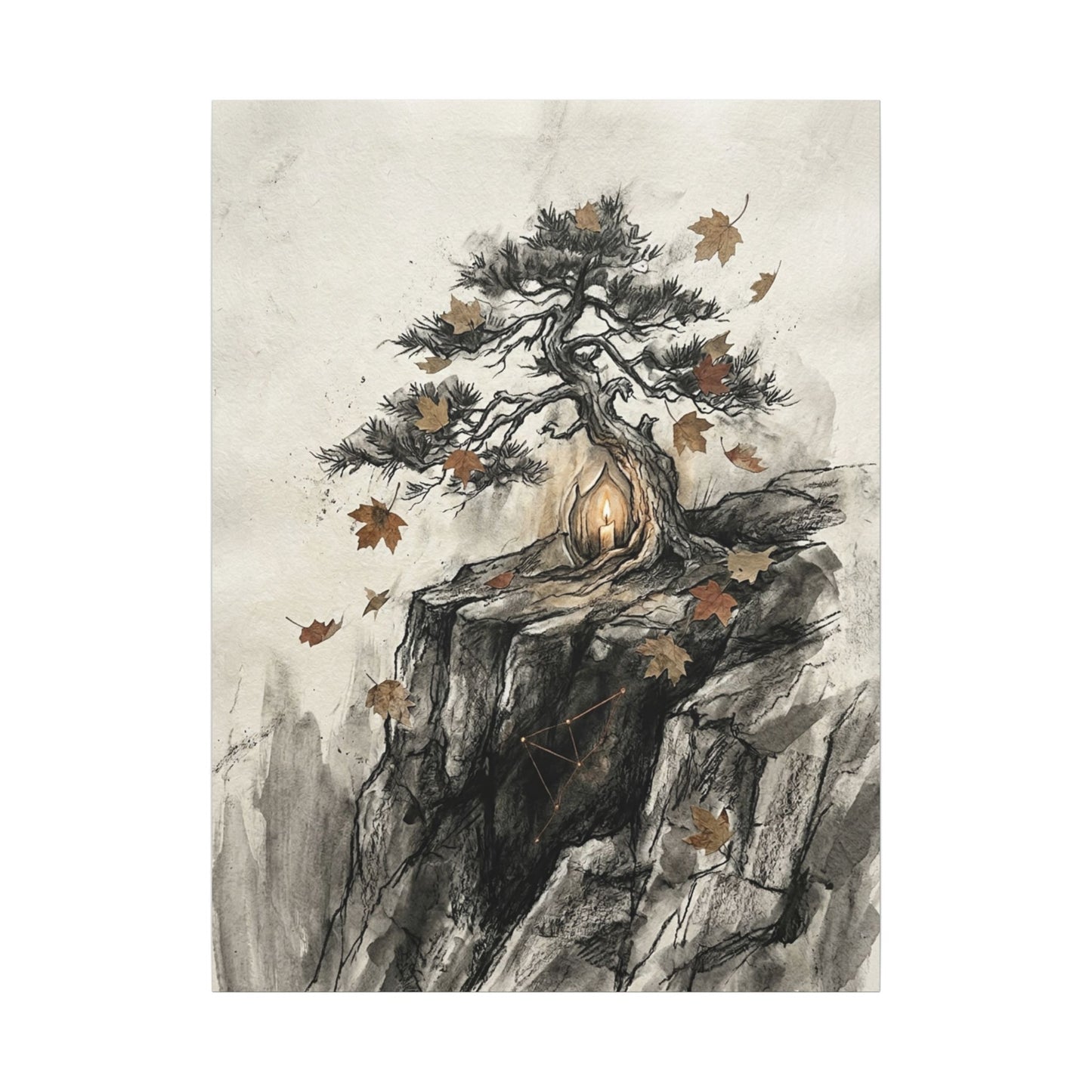 Pine Tree Autumn Canvas Art | Japandi Earthy Design