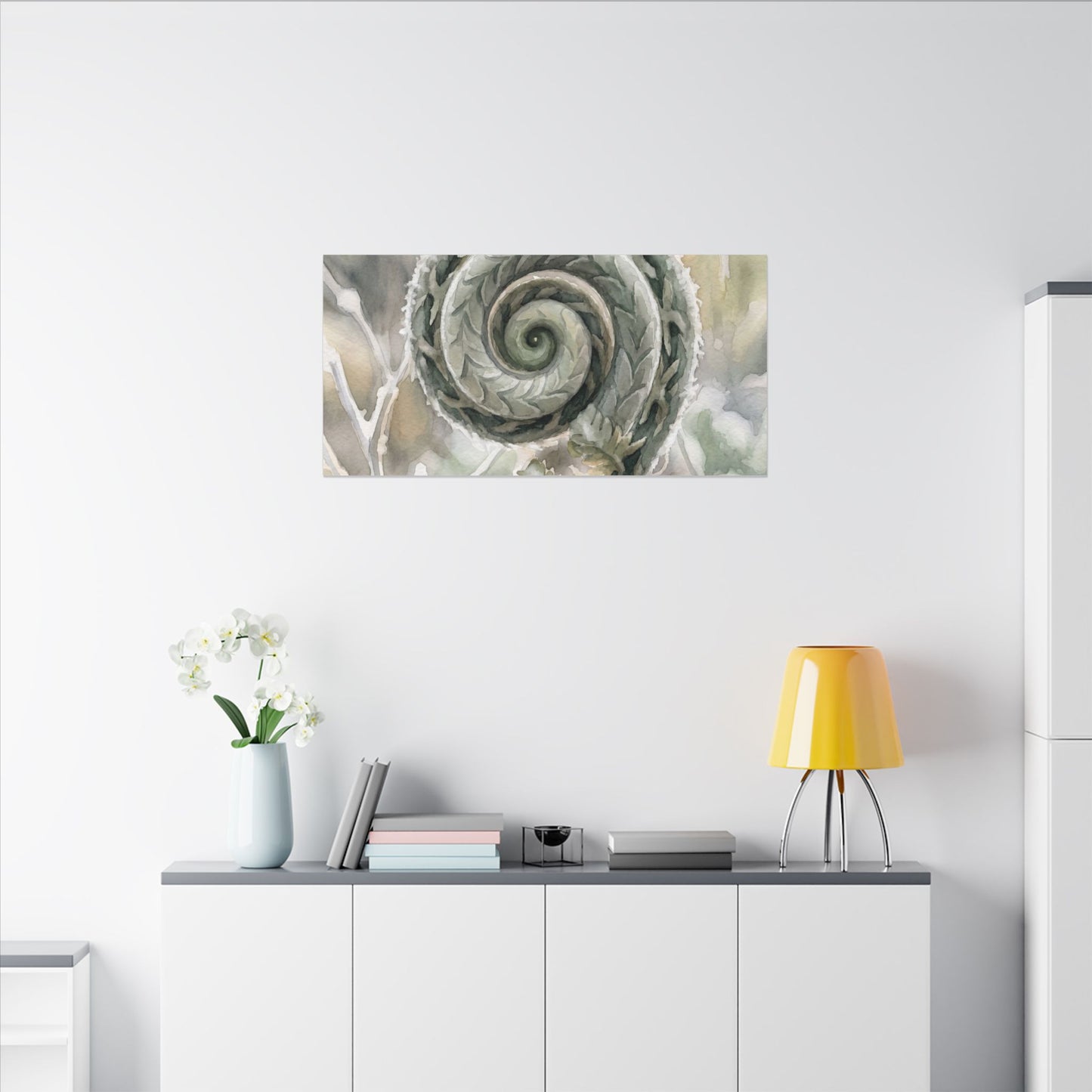 Winter Fern Unfurling Watercolor Canvas Art | Cozy Decor