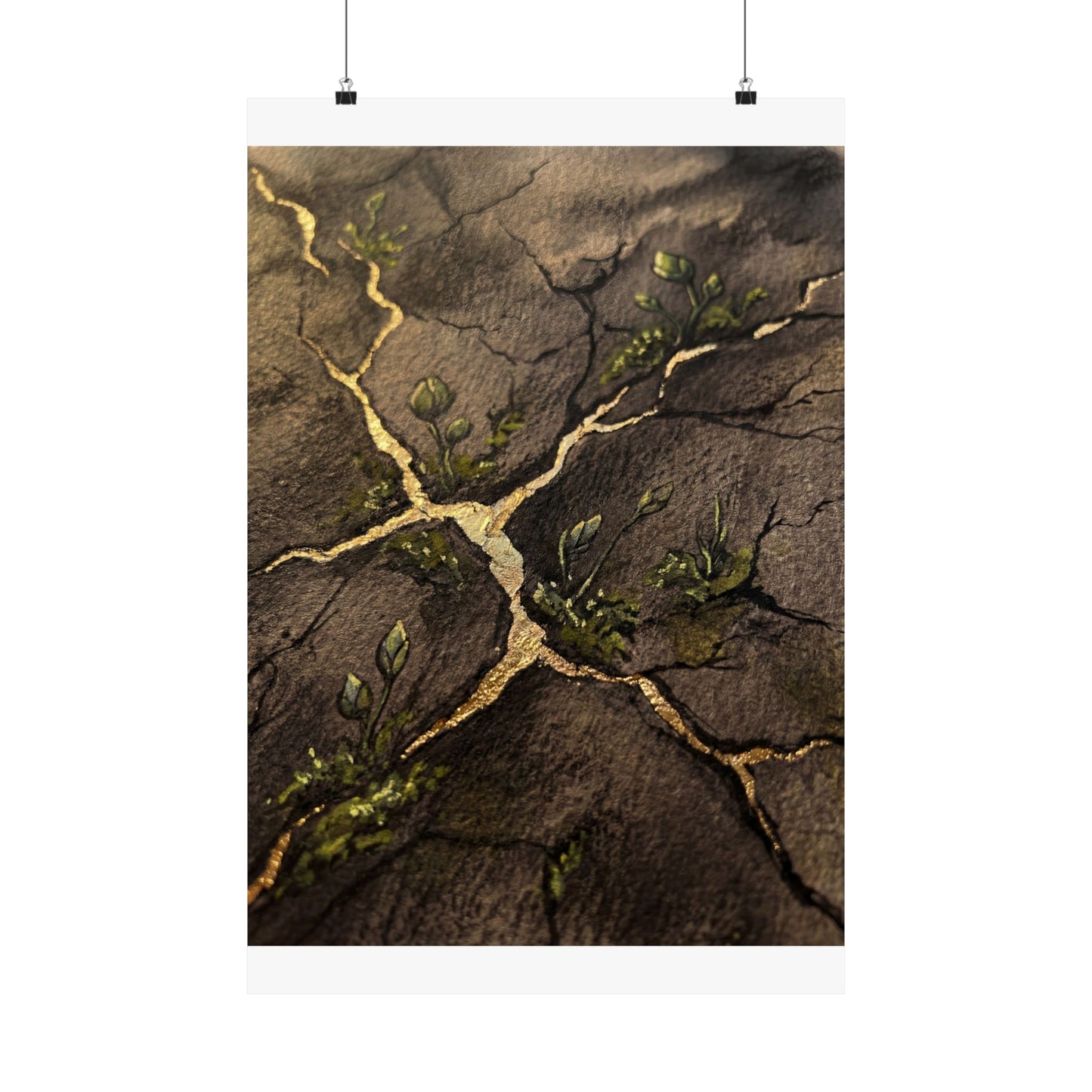 Fukinsei Cracked Earth Wall Art Print - Dark Japandi Charcoal Ink Art Print
