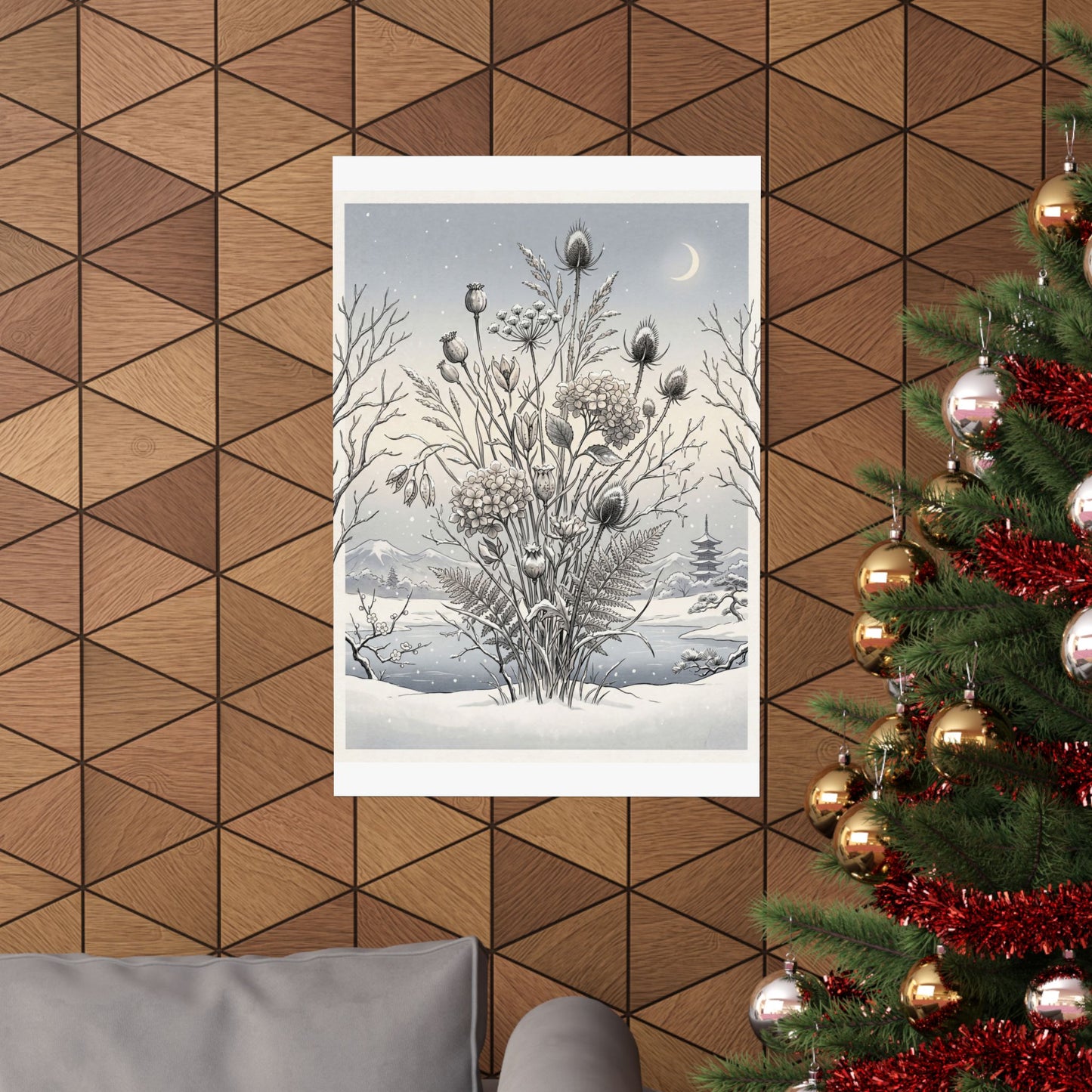 Zen Dried Flowers in Dawn | Ukiyo E Inspired Wall Art Print