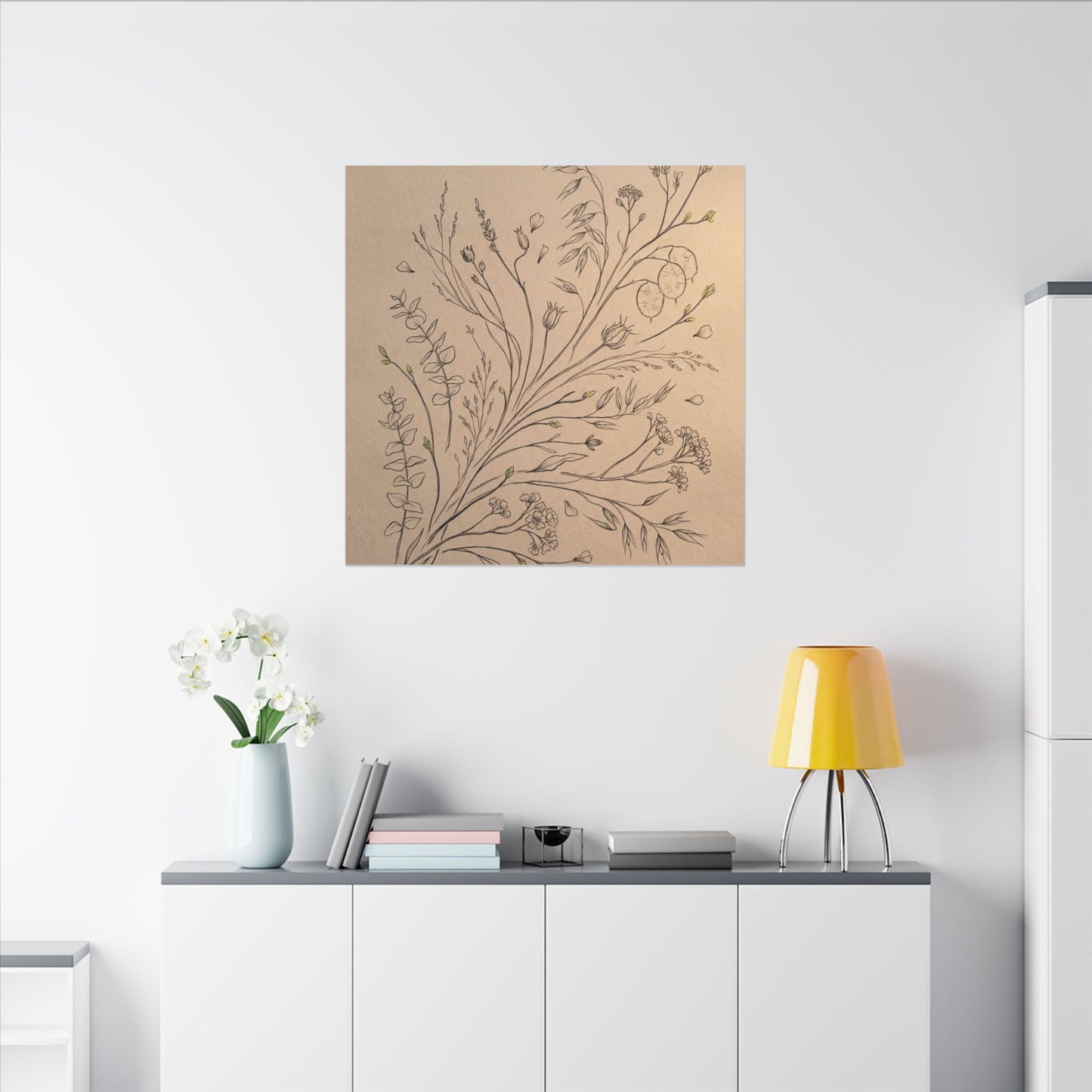 Dried Flowers Canvas Art | Spring Japandi Minimal Line Art
