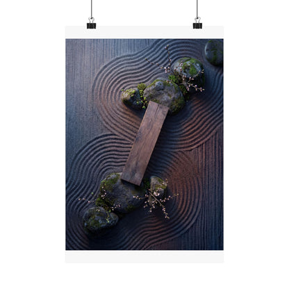 Rock Garden Moody Minimal Wall Art Print | Moody Dark Japandi Art