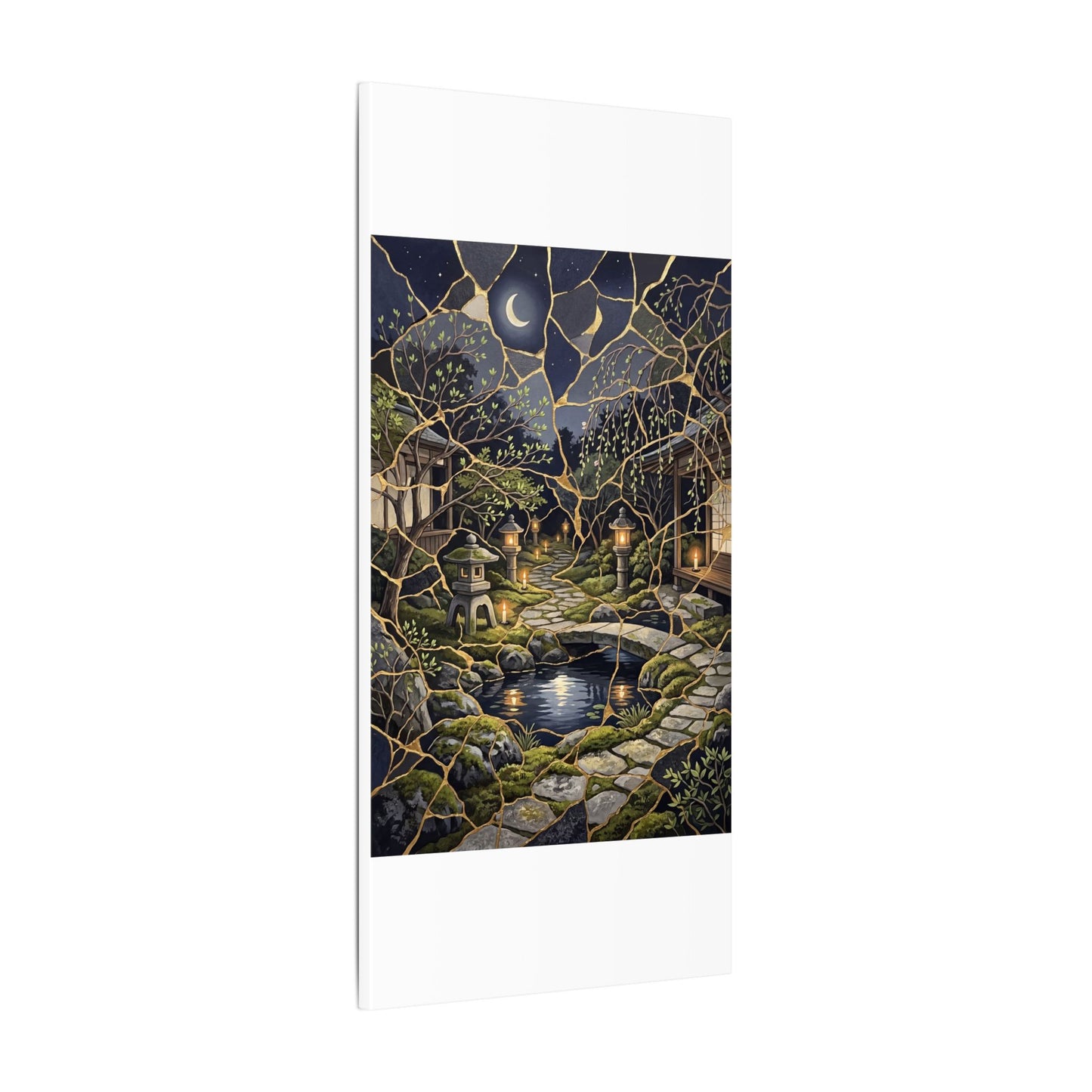 Kintsugi Moonlit Garden in Candlelight | Gold Vein Canvas Art